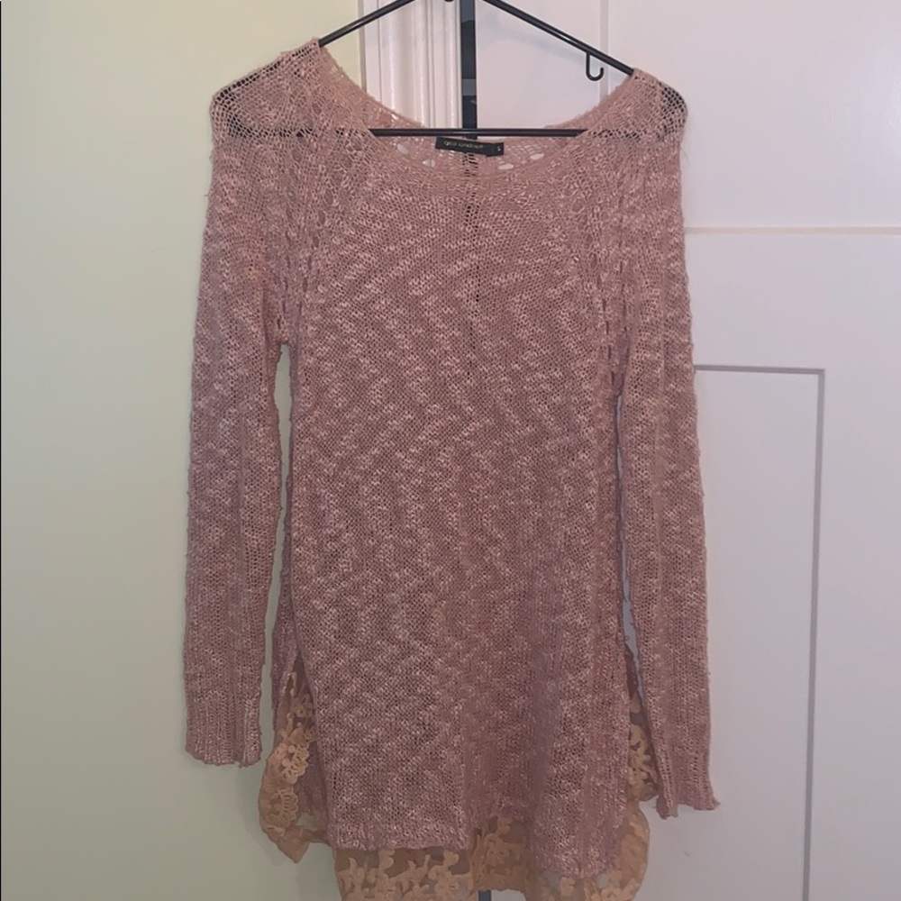 LF pink sweater with lace detailing